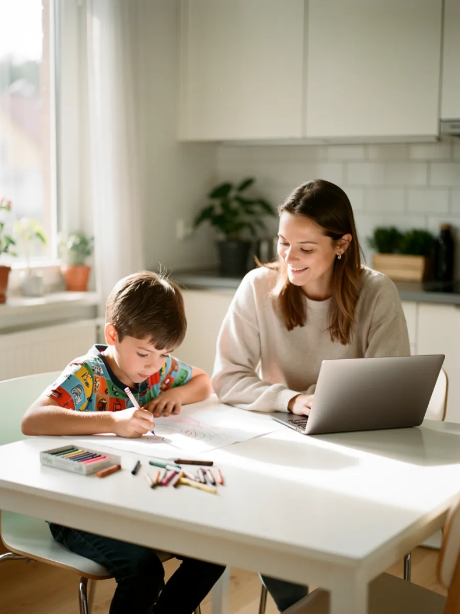 Mutter und Sohn am Küchentisch
